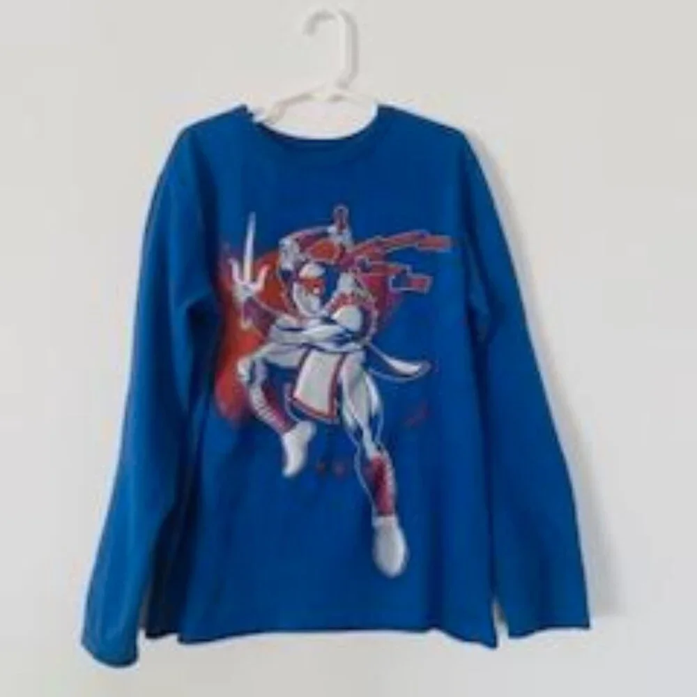 The Children’s Place Boys Long Sleeve Ninja Graphic Tee – Blue (Size M 7/8)